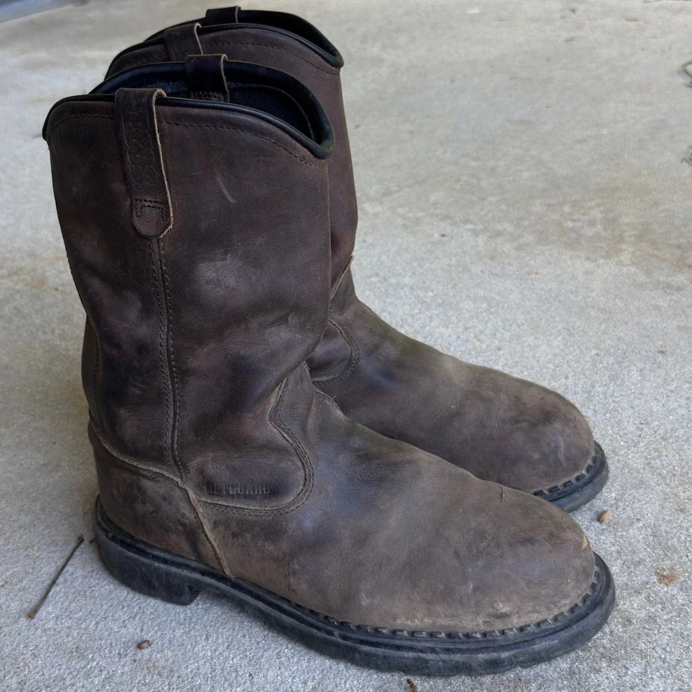 Red Wing Boots Pecos Slip On Steel Toe Mens 9 Brown Leather USA Made Work Shoes